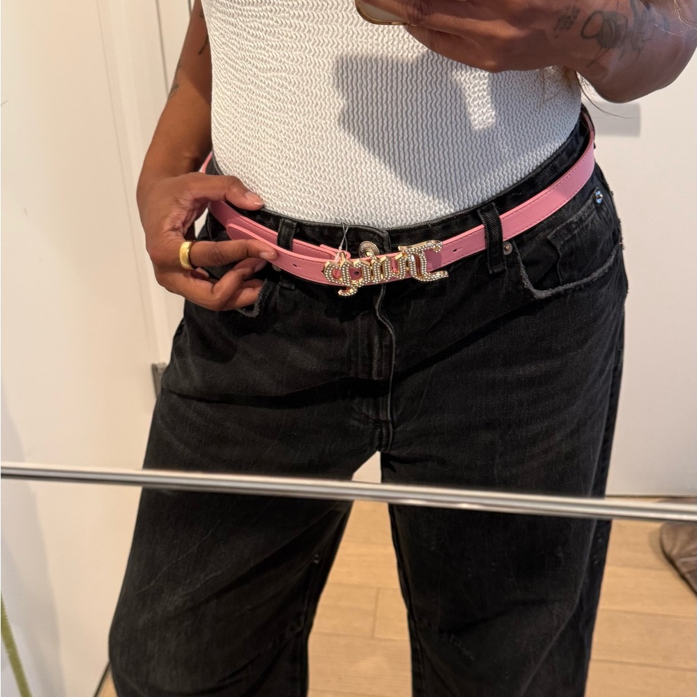 ✨ Juicy Couture Pink Leather Rhinestone Logo Belt – Y2K / 2000s Retro